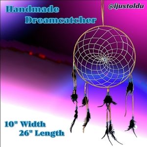 Dreamcatcher Handcrafted | White Web, Black Feathers, Blue Beads | (W×L) 10″×26″